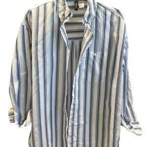 H&M Women's Blue and White Striped Button Down Shirt
